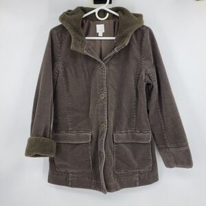J. Jill Heritage Tumbled Cord Coat Jacket Brown Sherpa Lined Hood Small Cozy